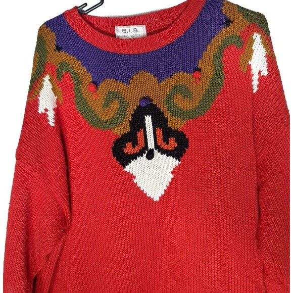 Vtg 80s 90s Women's Sweater B.I.B SML Sport 3XL Red Ugly Long Sleeve Retro - Picture 3 of 7